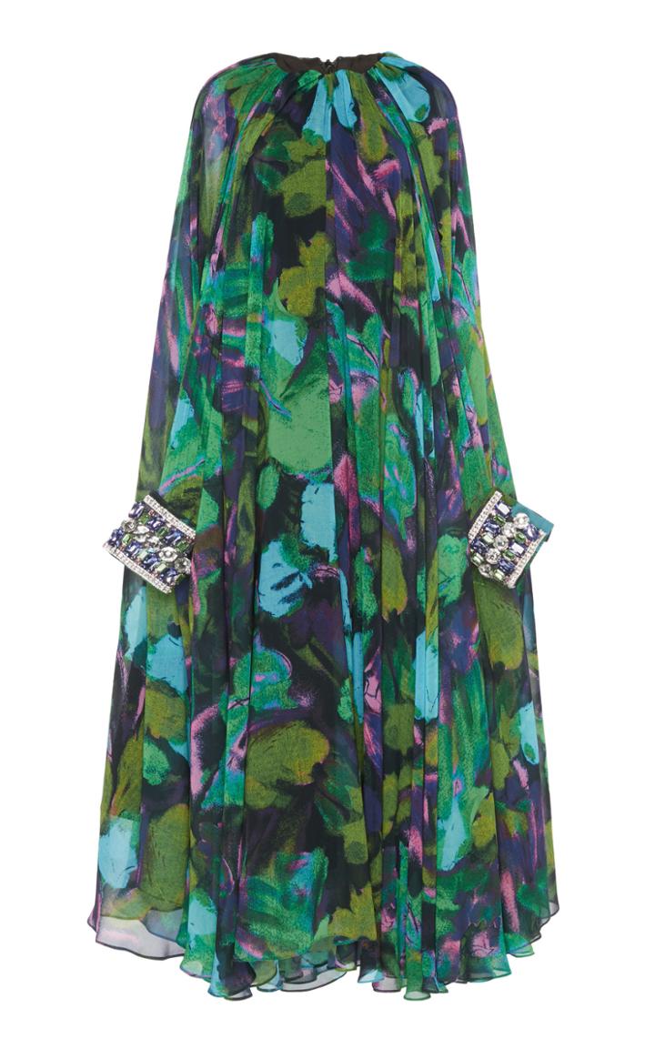 Moda Operandi Richard Quinn Floral-printed Cape-effect Chiffon Dress Size: 8