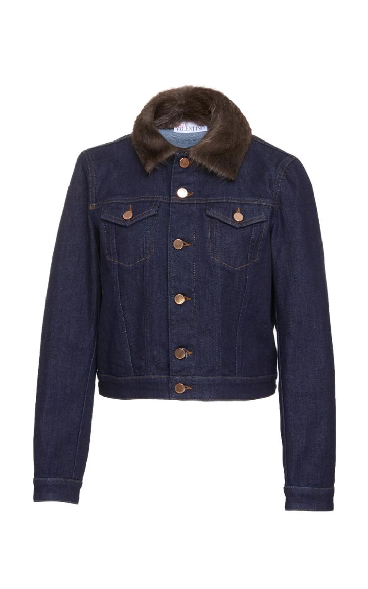 Red Valentino Denim Jacket With Fur Collar