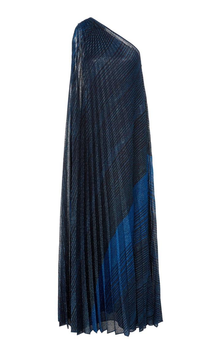Missoni Metallic Striped Pleated One-shoulder Gown