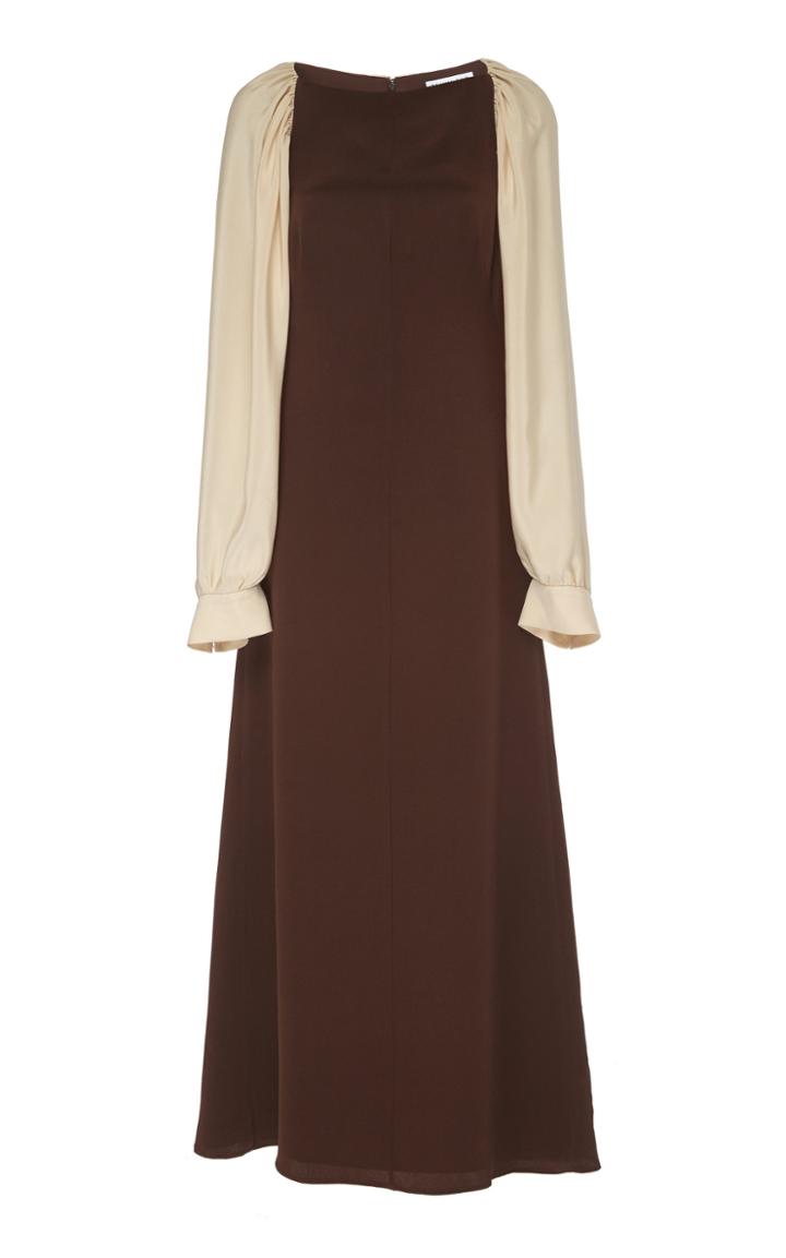 Rejina Pyo Lila Contrast-sleeve Silk Crepe De Chine Midi Dress
