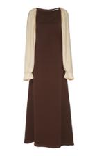 Rejina Pyo Lila Contrast-sleeve Silk Crepe De Chine Midi Dress