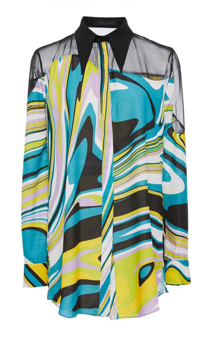 Jeffrey Dodd Curve Seam Silk Button Front Top