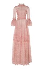 Costarellos Gossamer Lace Dress With Fluted Sleeves