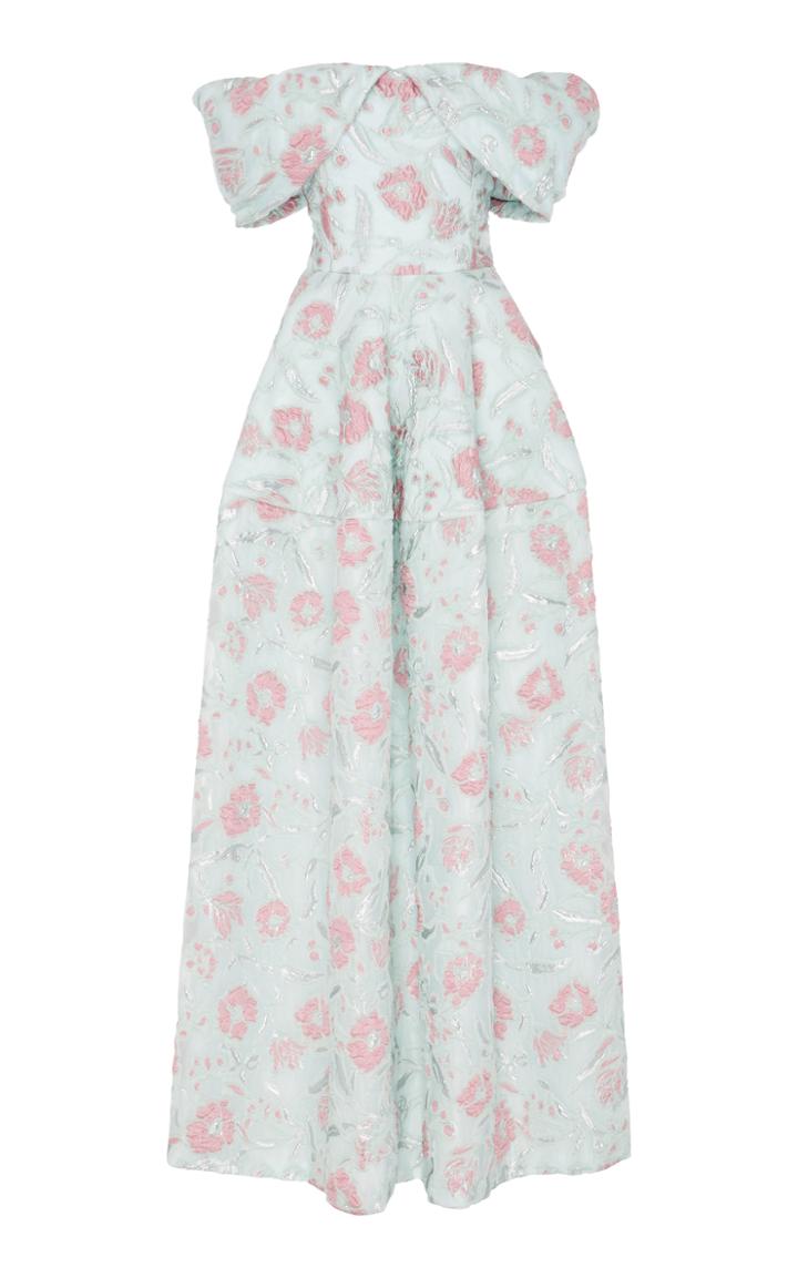 Christian Siriano Floral Jacquard Off The Shoulder Gown