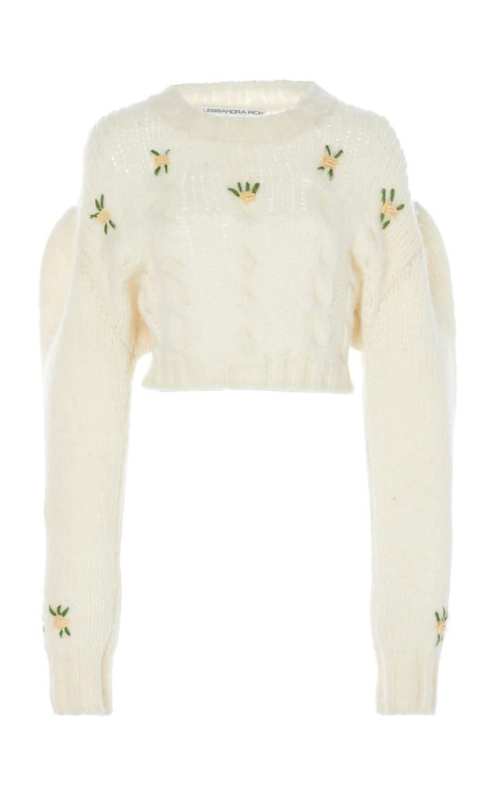 Alessandra Rich Floral-embroidered Alpaca And Wool-blend Sweater