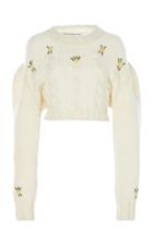 Alessandra Rich Floral-embroidered Alpaca And Wool-blend Sweater