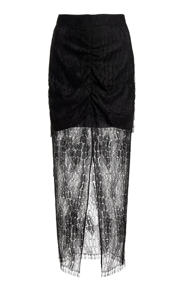 Moda Operandi Zeynep Aray Ruched Lace Midi Skirt
