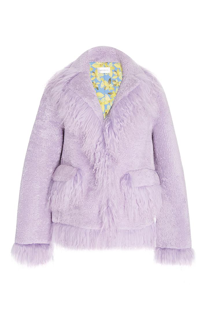 Saks Potts Jimi Mongolian Fur Trim Coat