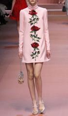 Dolce & Gabbana Double Crepe Rose Sequin Embroidered High Neck Dress