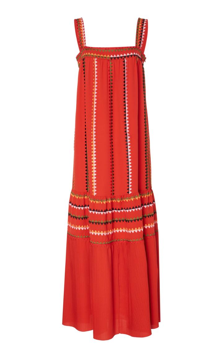 Derek Lam Embroidered Silk-georgette Maxi Dress