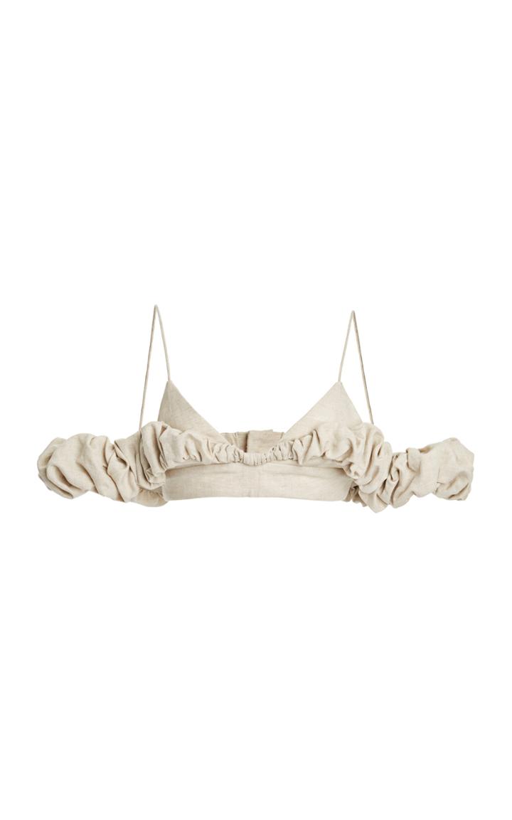 Jacquemus Pampelonne Ruffled Off-the-shoulder Cotton-blend Top