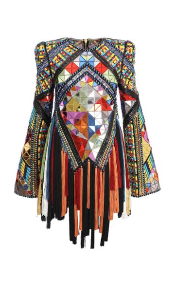Balmain Fringed Embroidered Patchwork Mini Dress