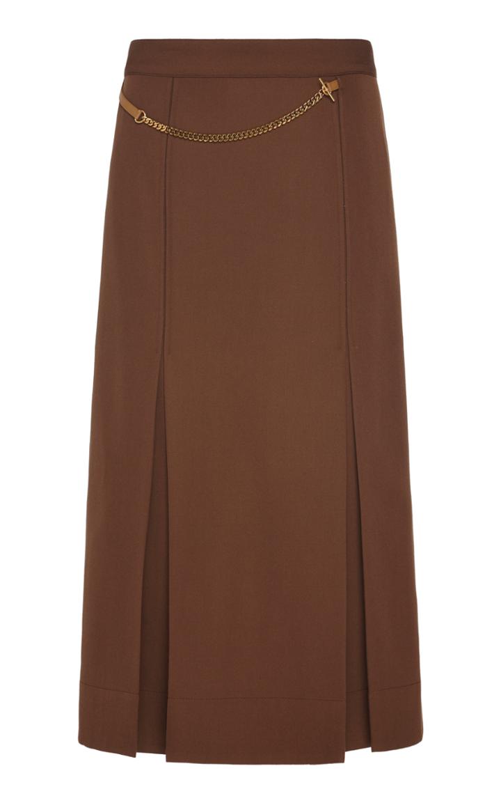 Victoria Beckham Embellished Pleated Linen And Cotton-blend Midi Skirt