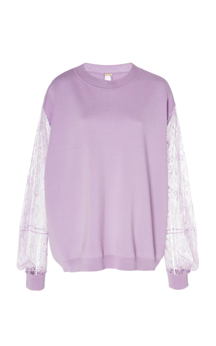 Moda Operandi Adam Lippes Wool Lace Sleeve Sweater Size: M
