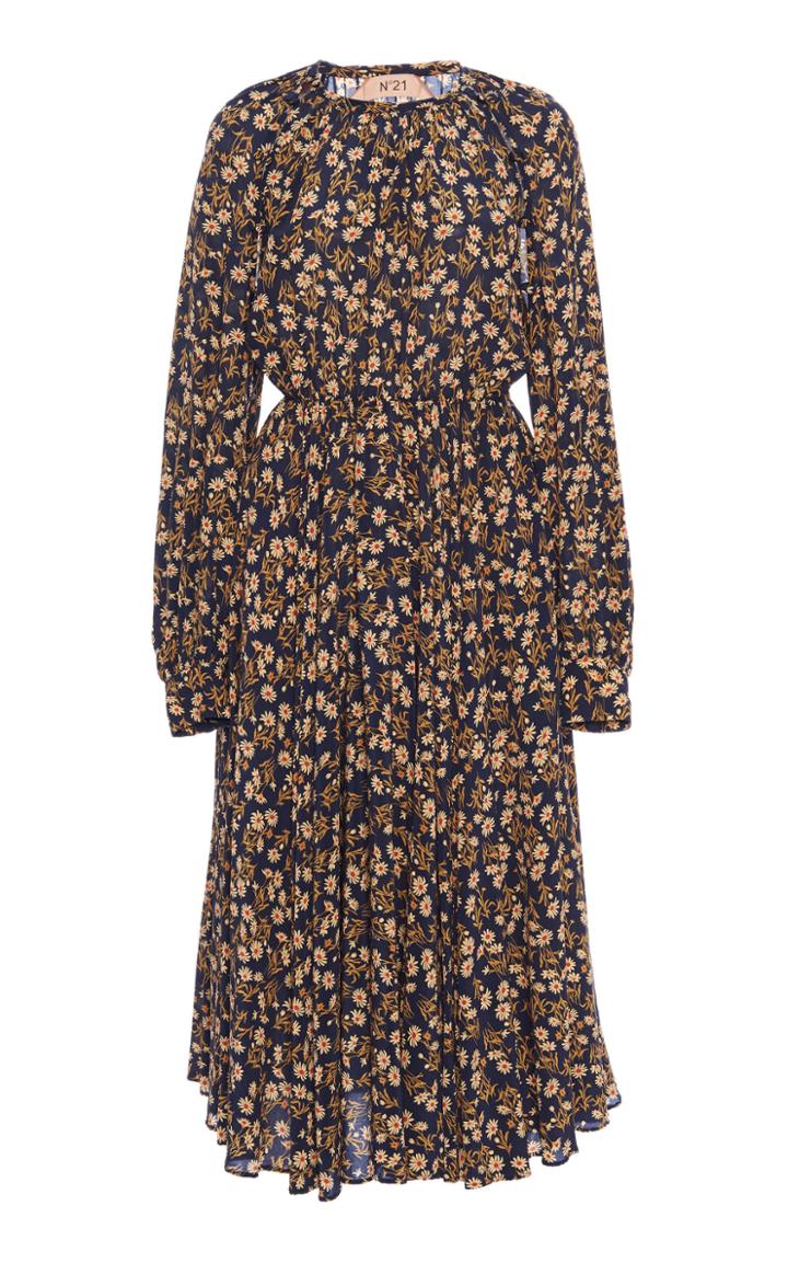Moda Operandi N21 Floral-print Cold-shoulder Silk Dress Size: 38