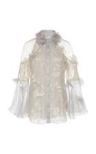 Marchesa Embroidered Floral-appliqued Lace Blouse