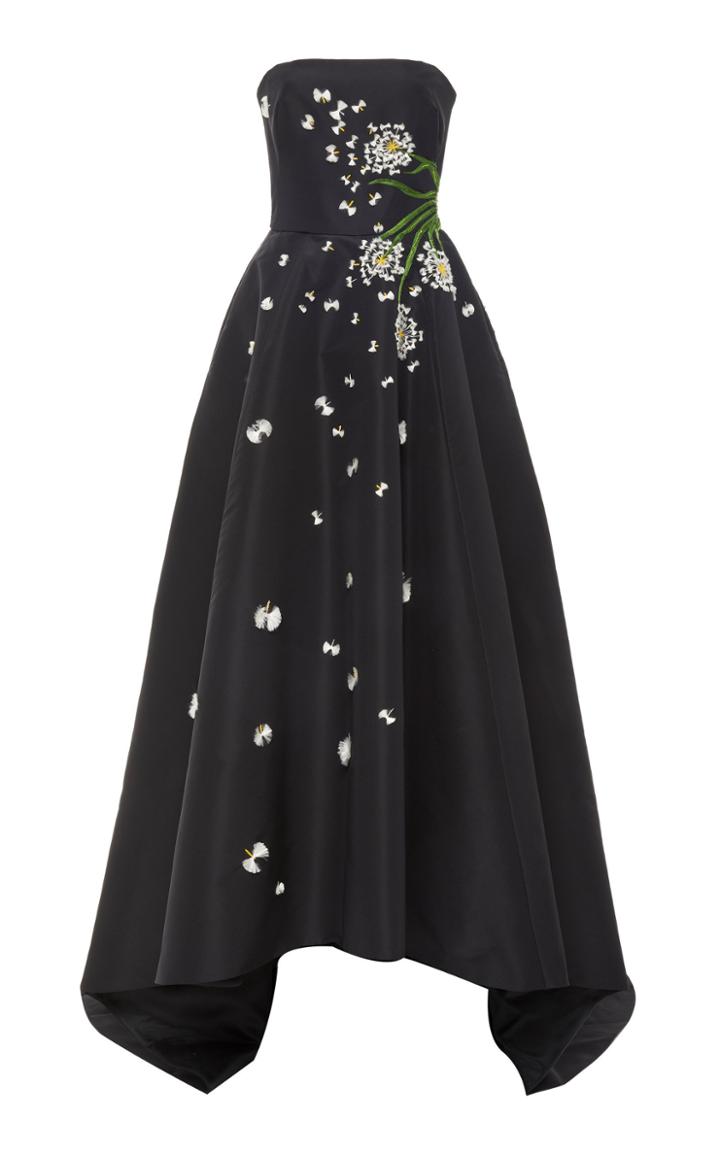 Monique Lhuillier Strapless Embroidered High Low Ball Gown