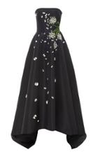 Monique Lhuillier Strapless Embroidered High Low Ball Gown