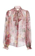 Dolce & Gabbana Printed Pussy-bow Silk-chiffon Blouse Size: 38