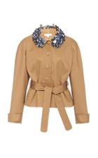 Delpozo Belted Embellished Cotton-twill Jacket