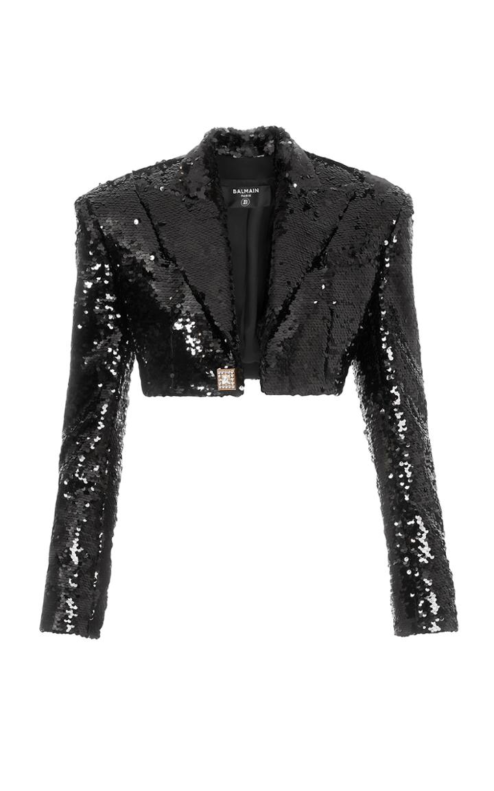 Moda Operandi Balmain Box-fit Sequined Cropped Blazer