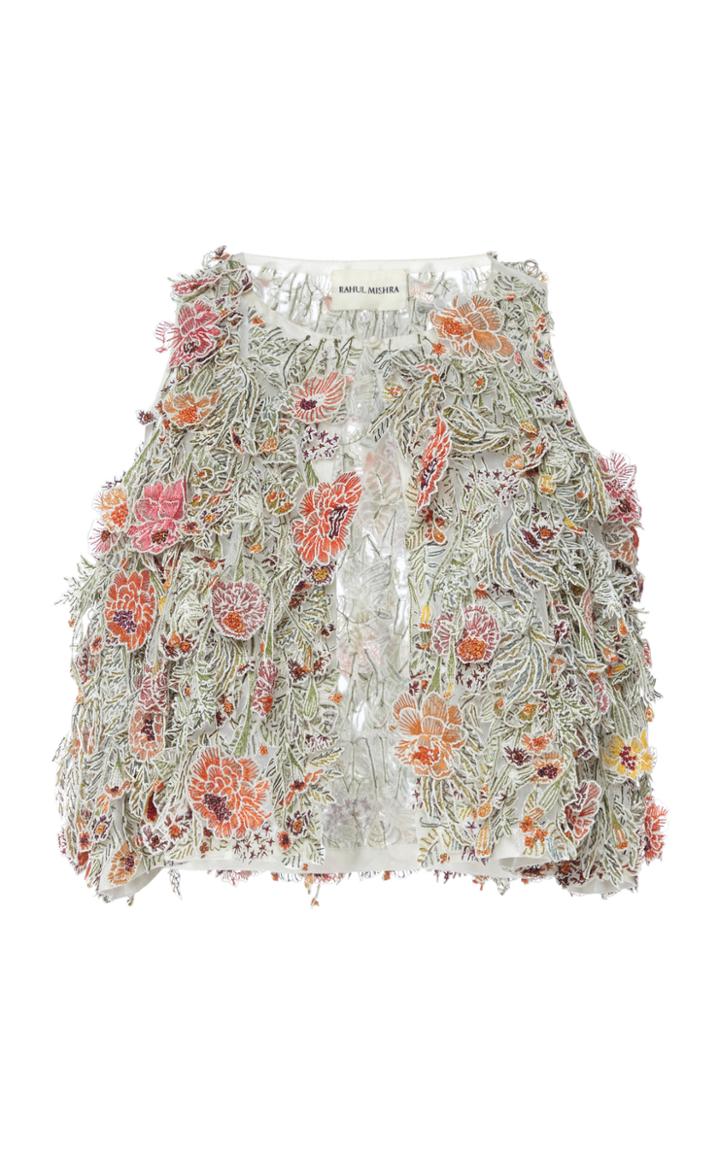 Moda Operandi Rahul Mishra 3d Marigold Floral-appliqud Silk Top Size: 36