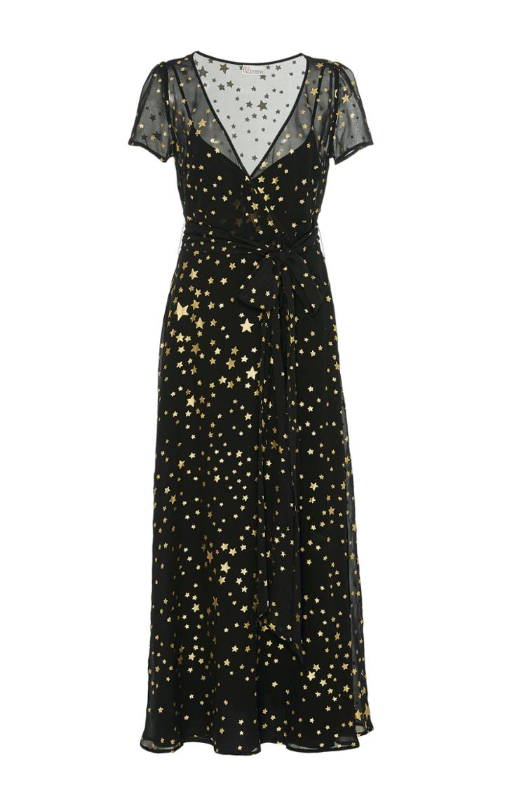 Red Valentino Star Print Silk Georgette Maxi Dress