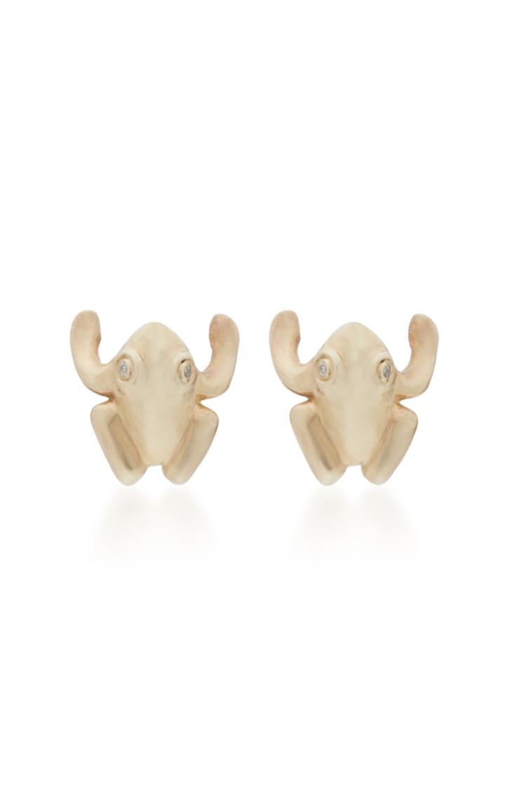 Annette Ferdinandsen Frog 14k Gold And Diamond Stud Earrings