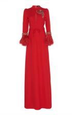 Andrew Gn Feather-trimmed Embellished Crepe Gown