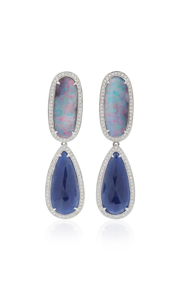 Dana Rebecca 14k White Gold Diamond Boulder Opal And Blue Sapphire Earrings