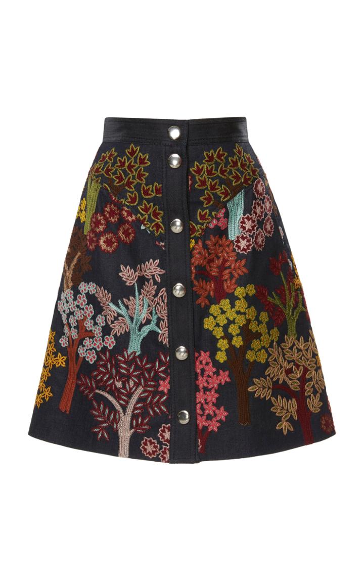 Giambattista Valli Floral Embroidered Denim Skirt