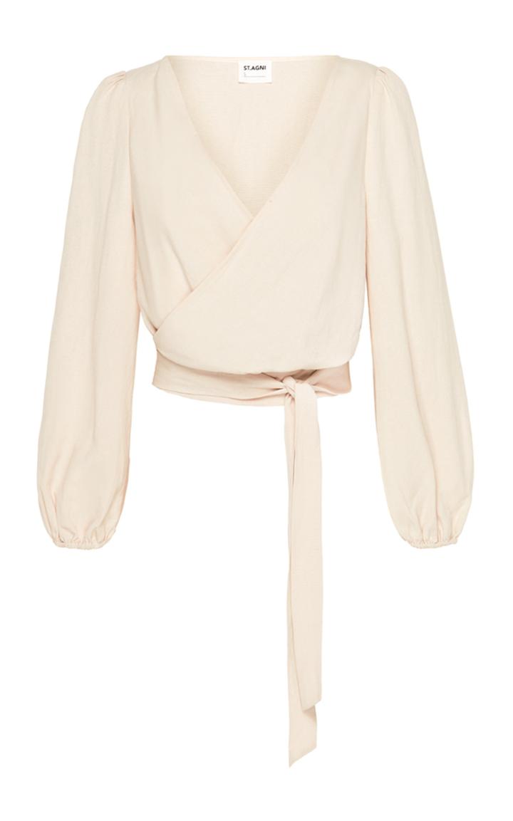 St. Agni Delphine Linen-blend Wrap Top