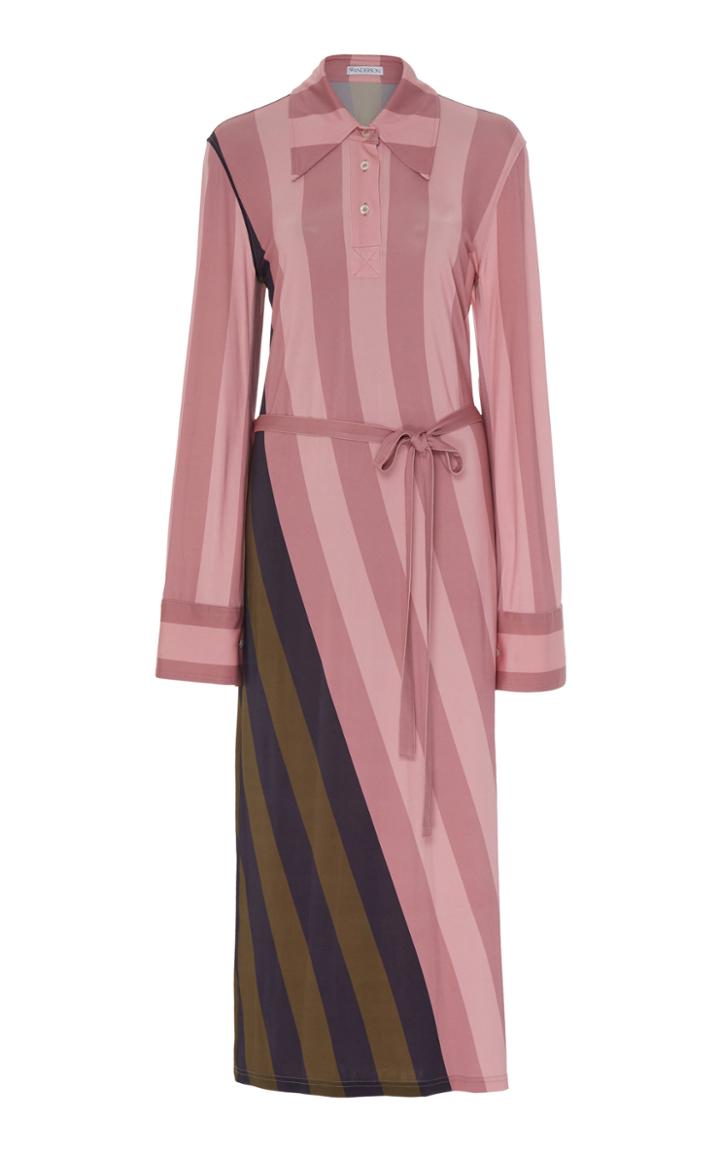 Jw Anderson Belted Striped Crepe De Chine Maxi Dress Size: Xs