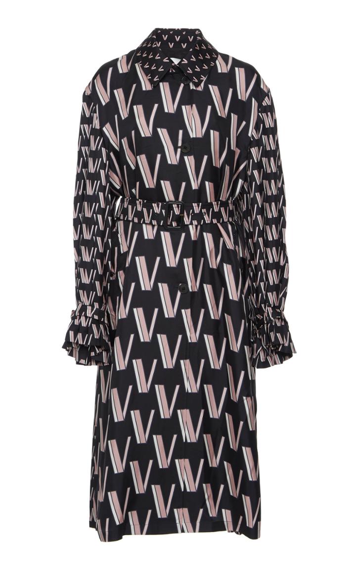 Valentino Belted Logo-printed Silk Trench Coat