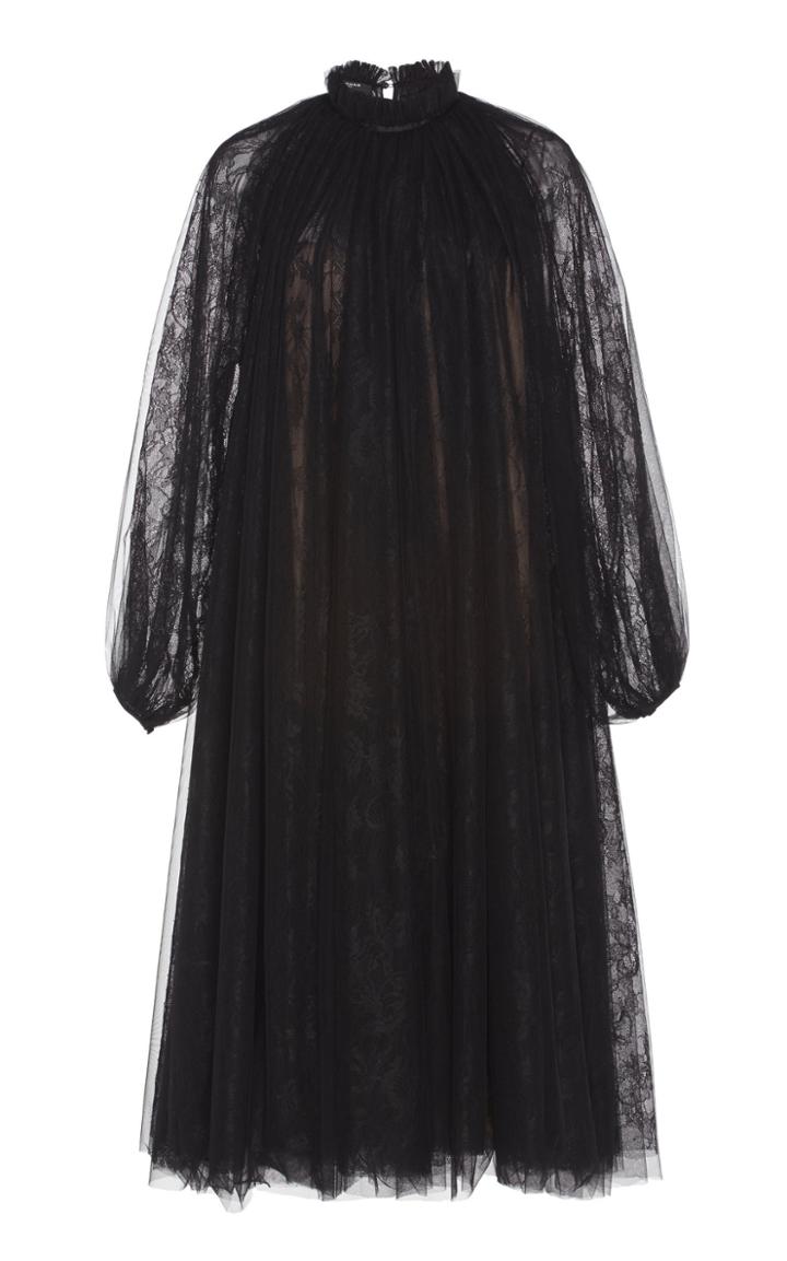 Rochas Lace And Tulle Pleated Trapeze Midi Dress