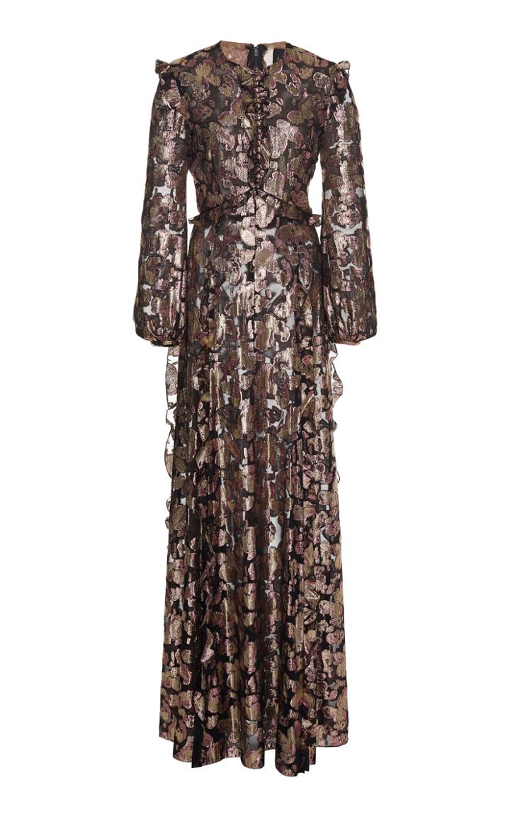 J. Mendel Ruffle-trimmed Silk-blend Lam Gown