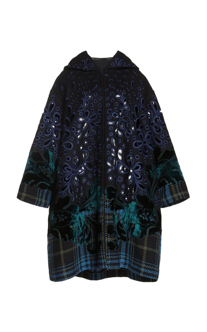 Biyan Hiia Embroidered Velvet Eyelet Coat