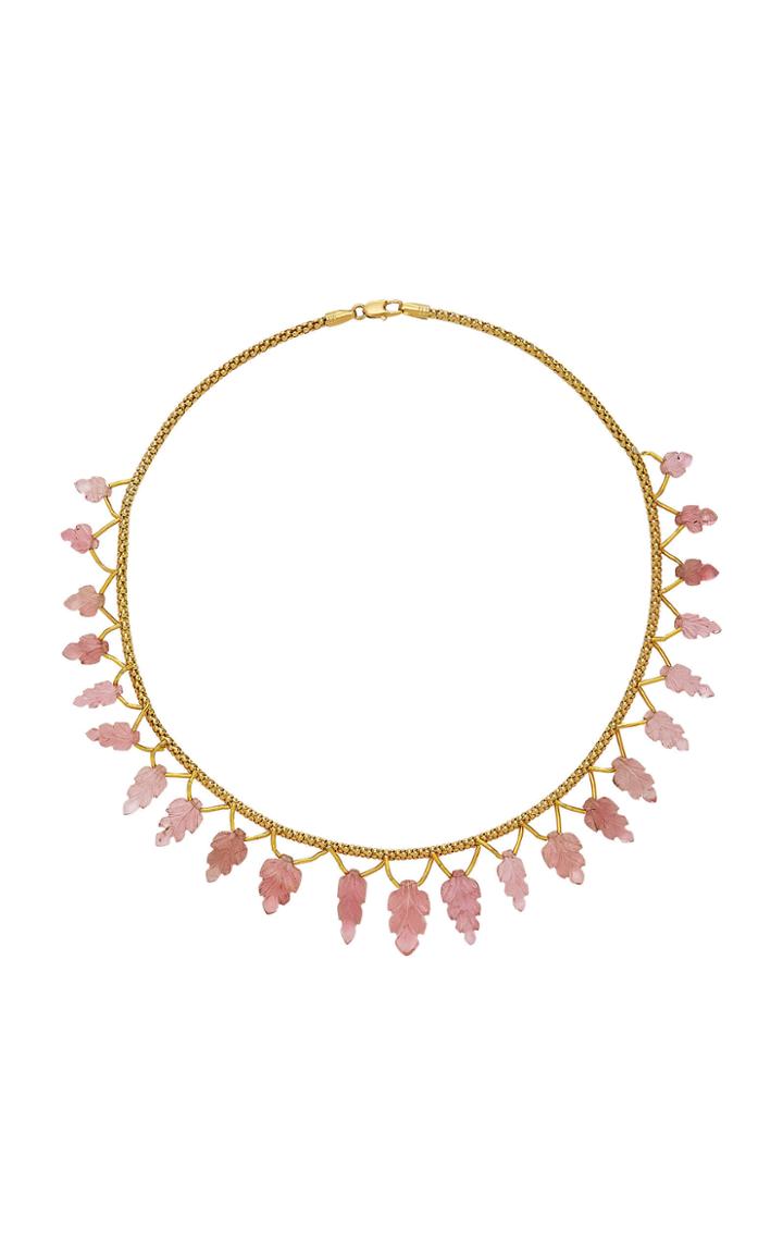 Nina Runsdorf M'o Exclusive One-of-a-kind Carved Pink Tourmaline Leaf Necklace