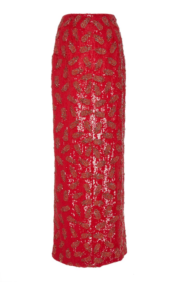 Brandon Maxwell Pineapple Embroidery Midi Skirt