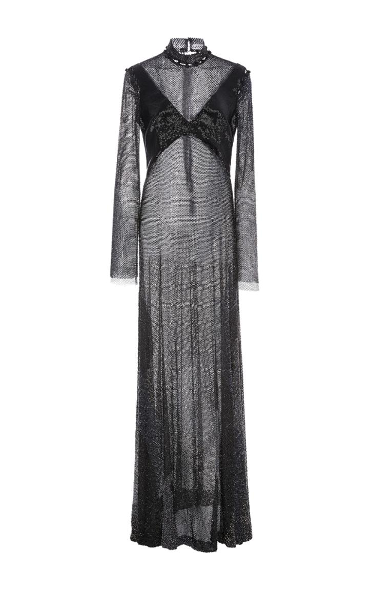 Prabal Gurung Crystal Mesh Long Sleeve Gown