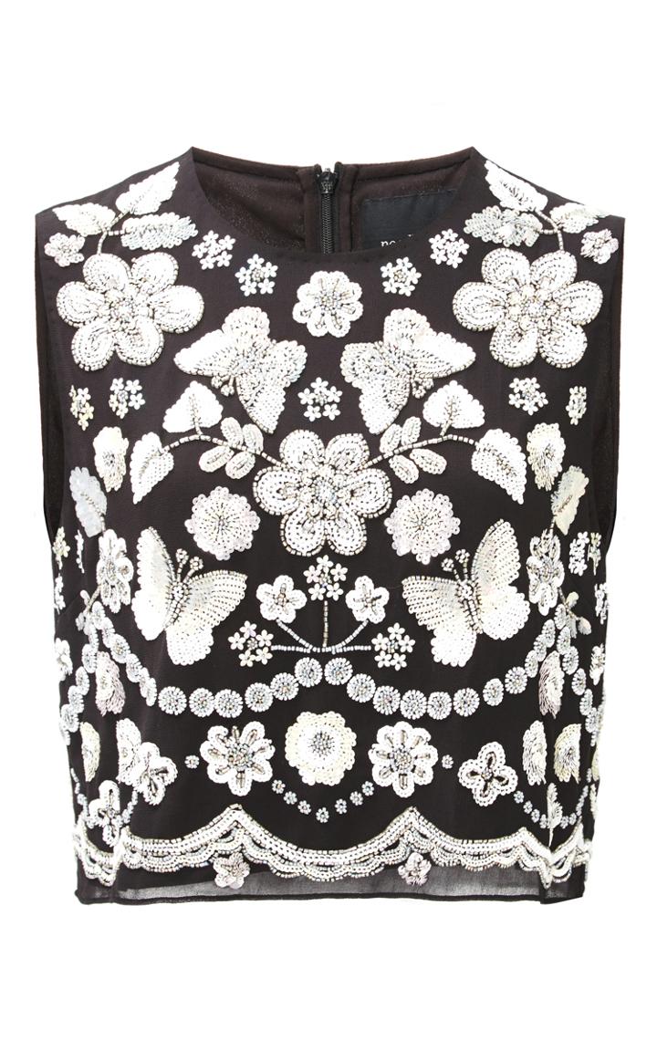 Needle & Thread Black Embellished Bib Top
