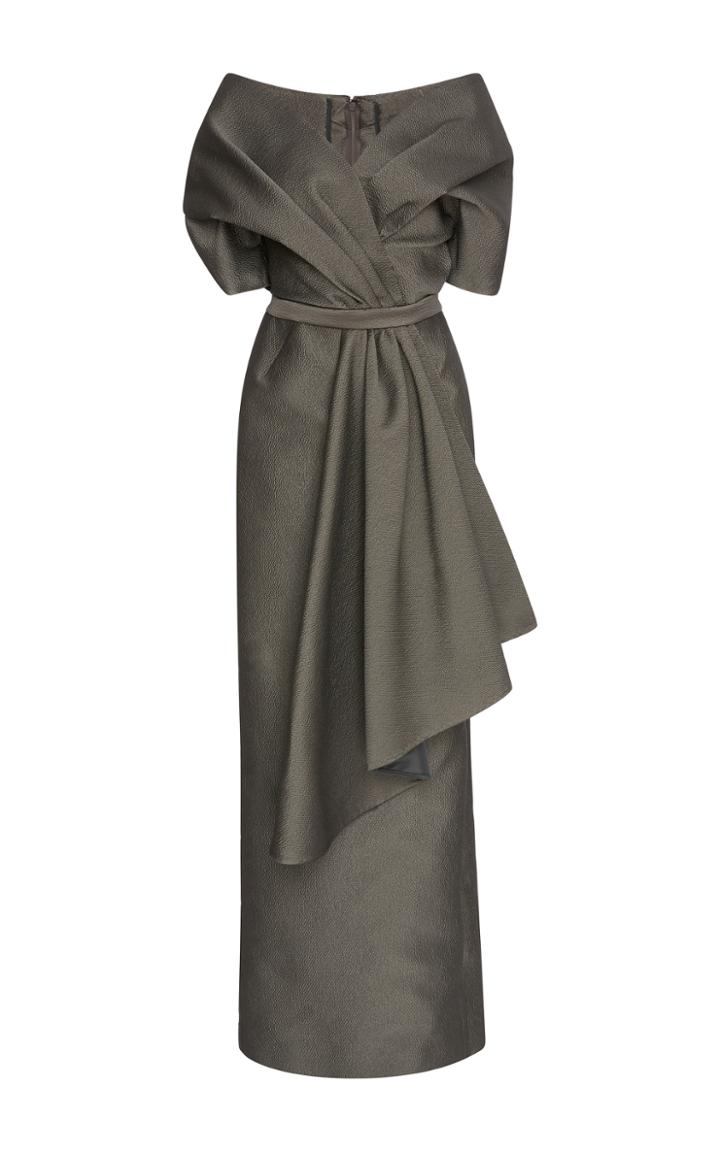 Zac Posen Off The Shoulder Jacquard Column Gown