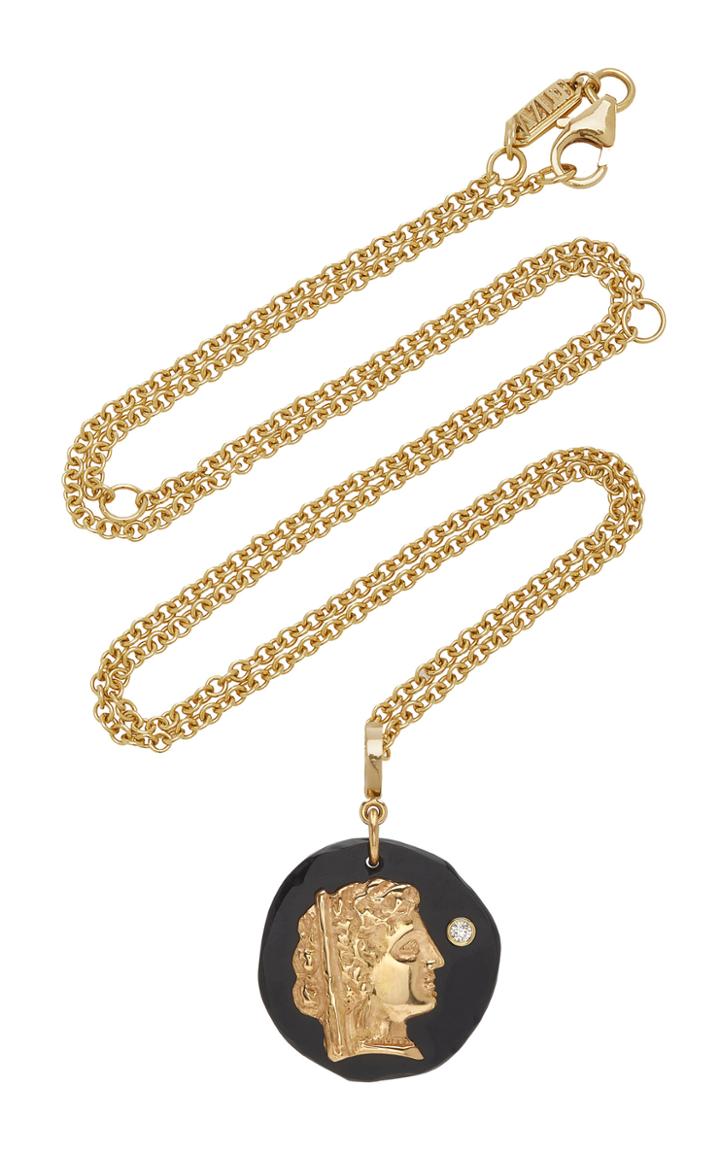Azlee Hera Goddess 18k Yellow Gold Jade, Diamond Necklace
