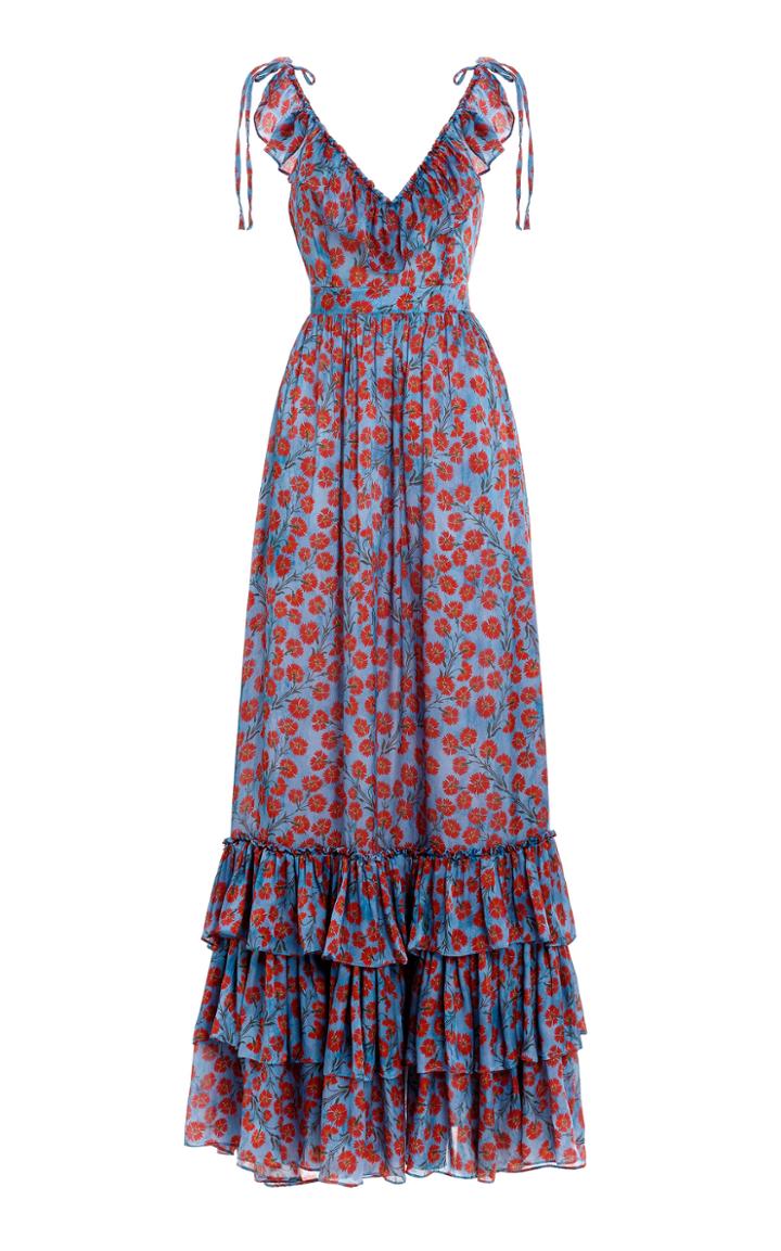 Moda Operandi Agua By Agua Bendita Cereza Ruffled Bermelo-print Silk Maxi Dress