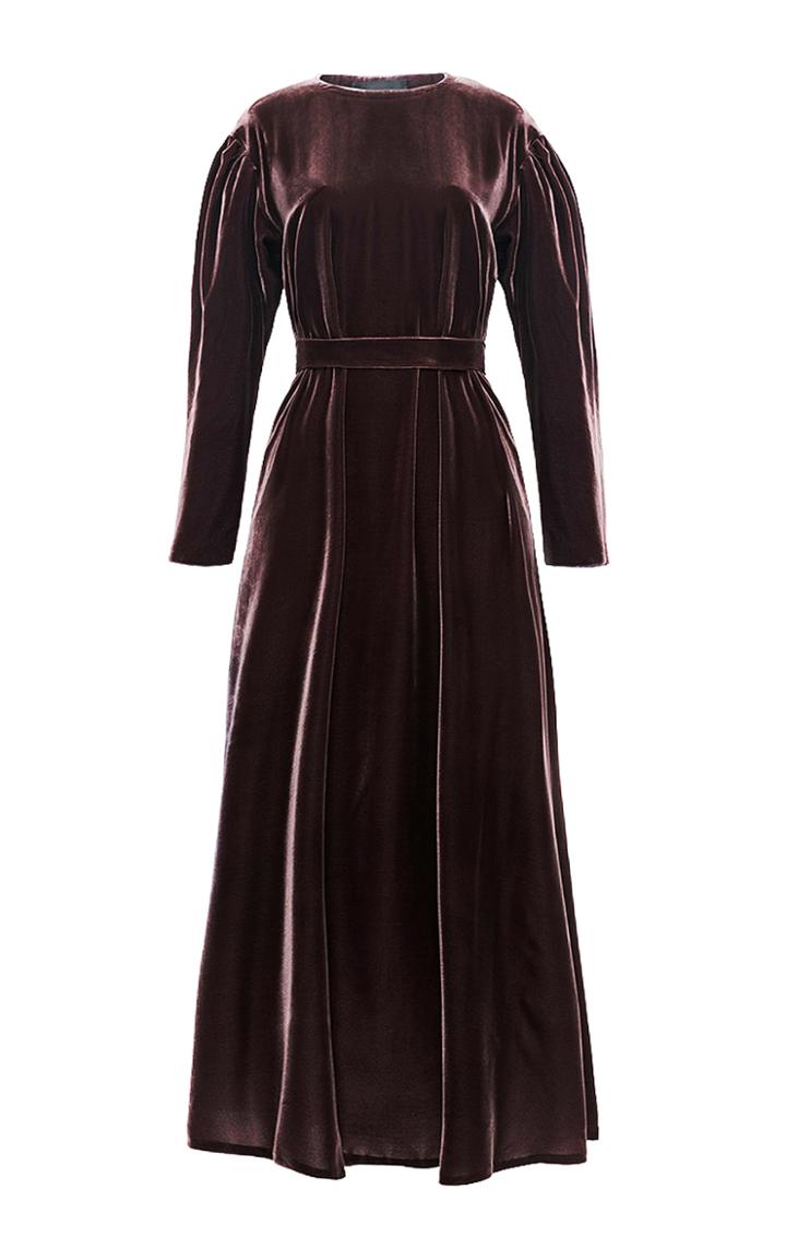 Lake Studio Gathered Velvet Midi Dress