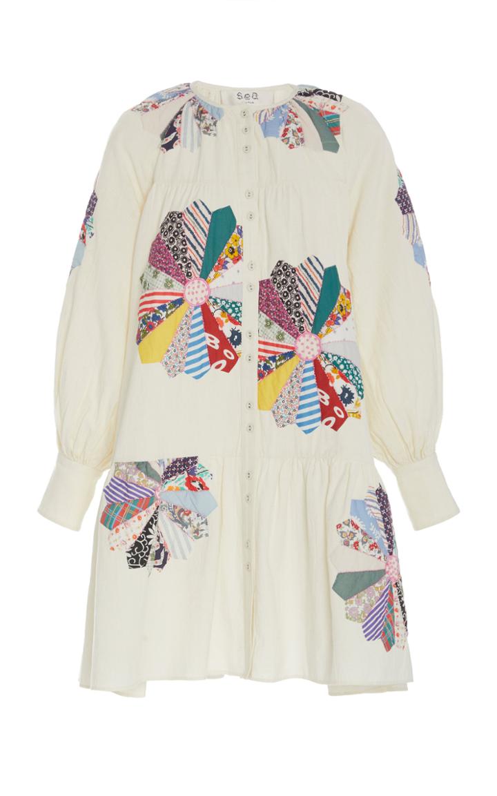 Sea Paloma Patchwork Floral-embroidered Cotton Dress