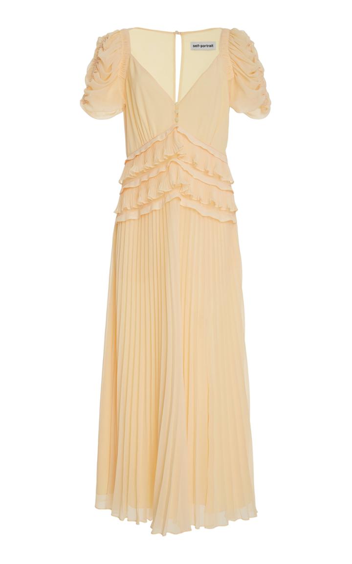 Self Portrait Pleated Chiffon Midi Dress