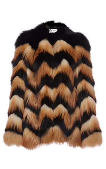Lanvin Russet And Black Fox Fur Herringbone Coat
