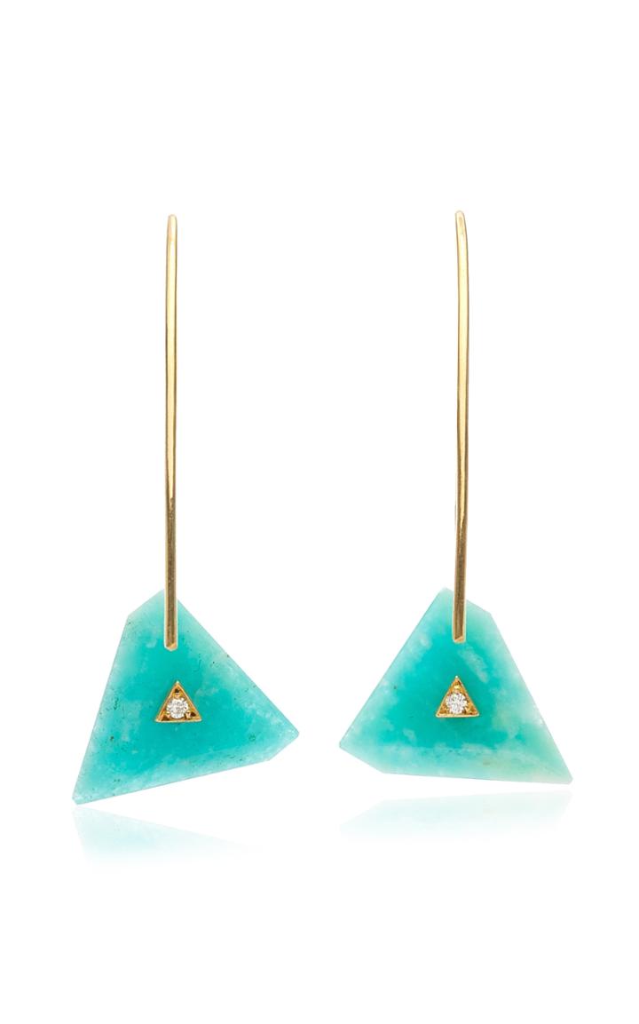 Yael Sonia Deco Reversible Amazonite, Diamond 18k Yellow Gold Earrings