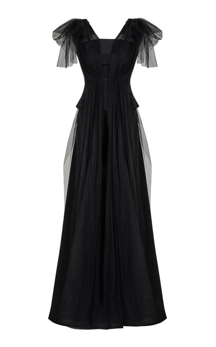 Bazza Alzouman Crepe Top With Full Length Tulle Overlay